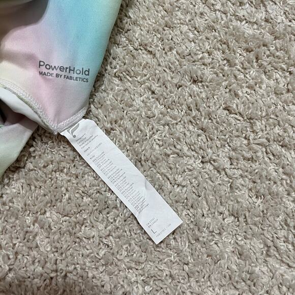 Fabletics Tie Dye Blur/Lemon Creme Boost Powerhold High Waisted 7/8 Leggings - Picture 8 of 9